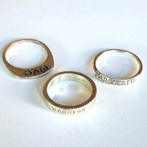 Sterling Silver 925 Inspirational Band Ring Sizes 7-8 Love Warrior Set of 3
